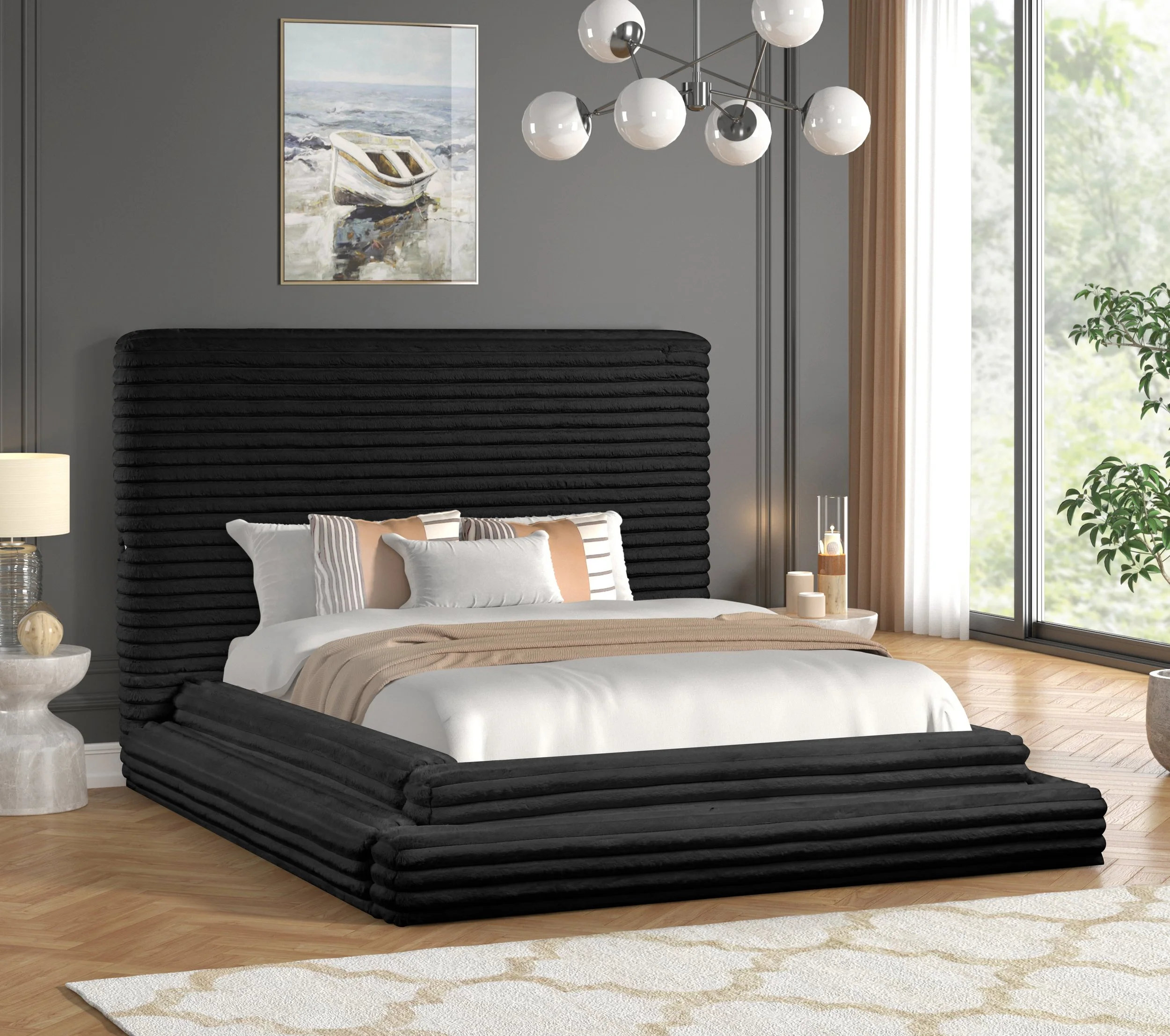 Mariah Black Platform Bed w/ USB - Queen