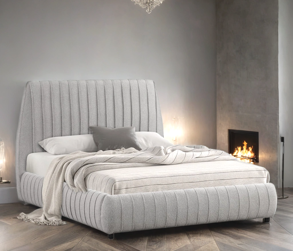 Oasis Gray Boucle Platform Bed - Queen, King