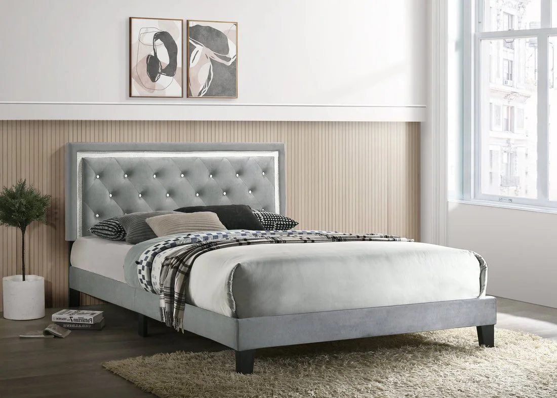 Passion Grey Velvet Platform Bed - King