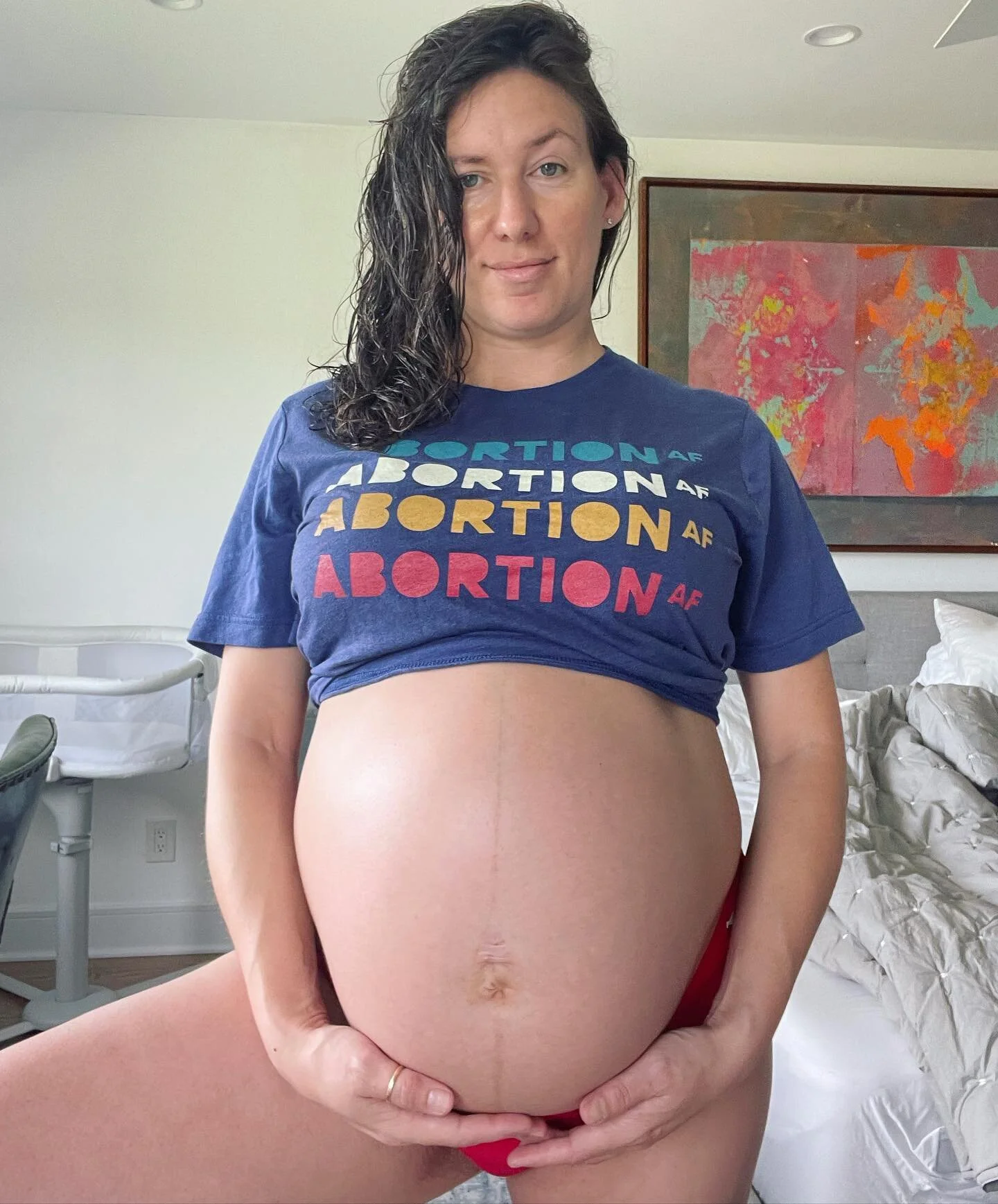 New favorite maternity shirt thanks to @abortionfront 🌈 Nothing&rsquo;s made me more pro abortion than being pregnant! #notgoingback #abortionishealthcare