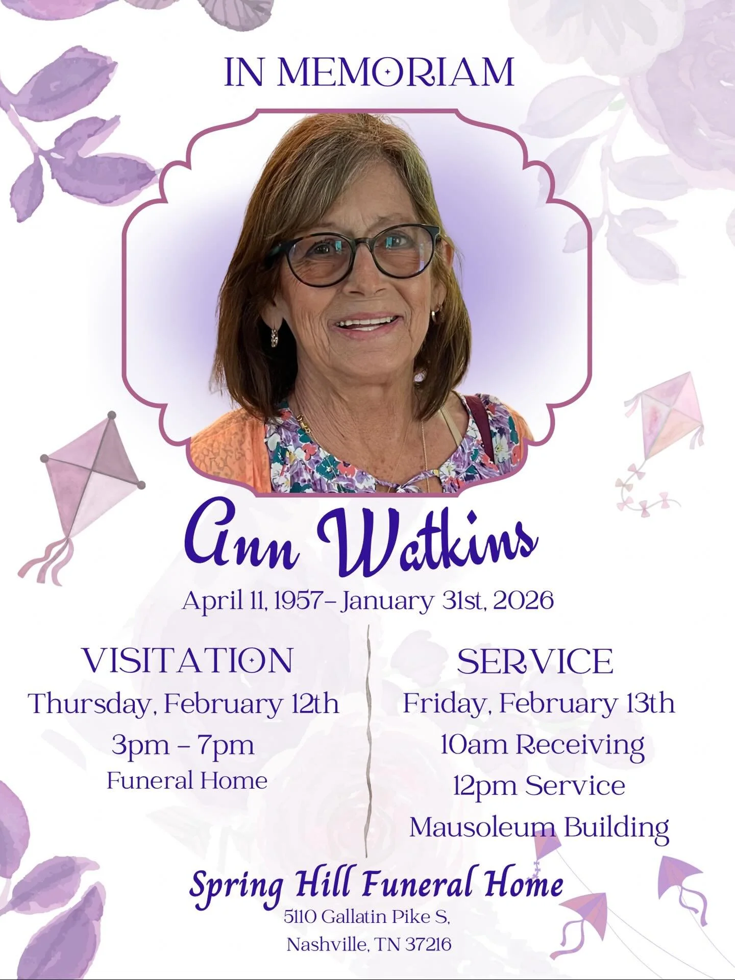 If you met Ann, you knew her. And if you knew her, you know that she would have a mighty fine laugh that her funeral will be held on Friday The 13th. Ha 🤍
🤍 We love you Momma