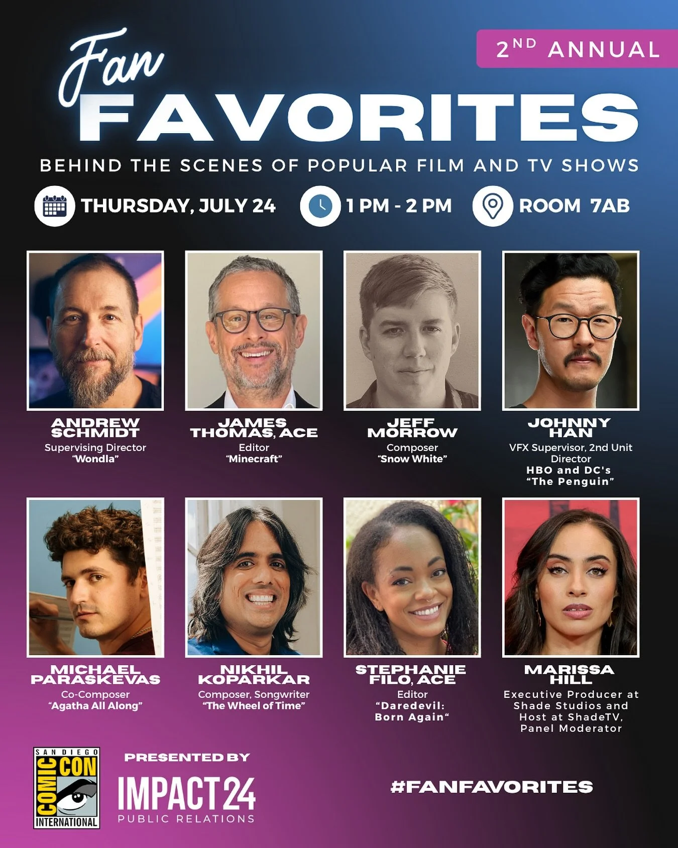 super excited to join these amazing artists for @impact24pr&rsquo;s #FanFavorites panel next week at @comic_con to give a super nerdy deep dive behind our superhero work 💥🦹🏻&zwj;♀️

🎙️ 2nd Annual Fan Favorites: Behind The Scenes of Popular Film a