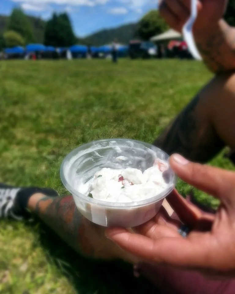Morgan's raw fish with coconut cream at the Ruatahuna Food Festival. We brought some home too.