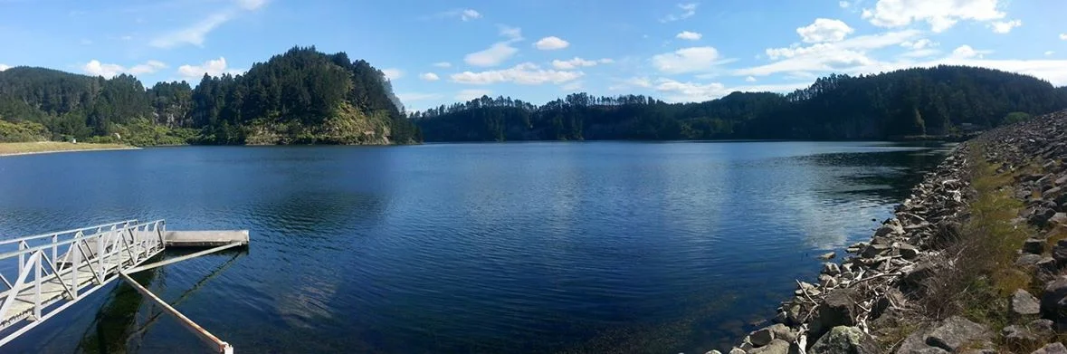 A panoramic shot of Matahina Dam.