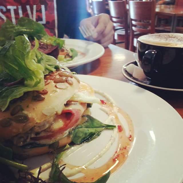 Creamy mushroom breakfast bagel from Javaman Cafe.