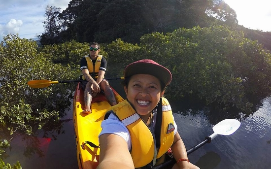 Tandem kayaking with Morgan at Ohiwa Harbour