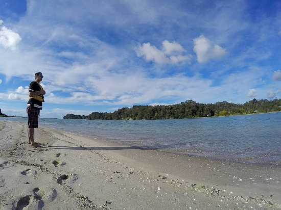 Morgan checking out the view of the harbour from Hokianga Island.
