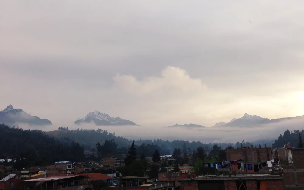 Sunrise from the rooftop veranda of our apartment in Huaraz.