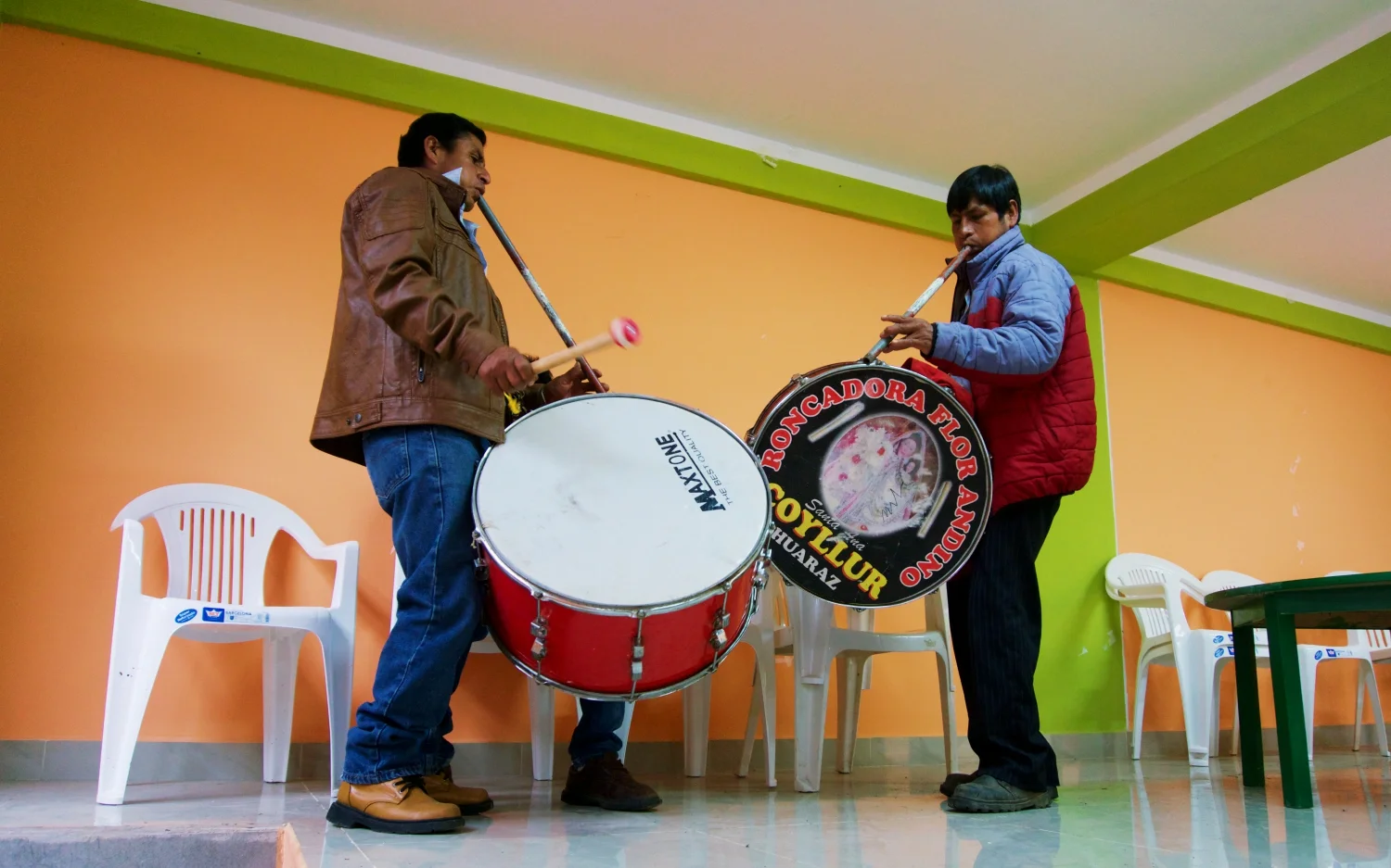 Local musicians signal the beginning of the tradition - many of the instruments are now made of modern materials and only a few still use the traditional sheep skin drums.