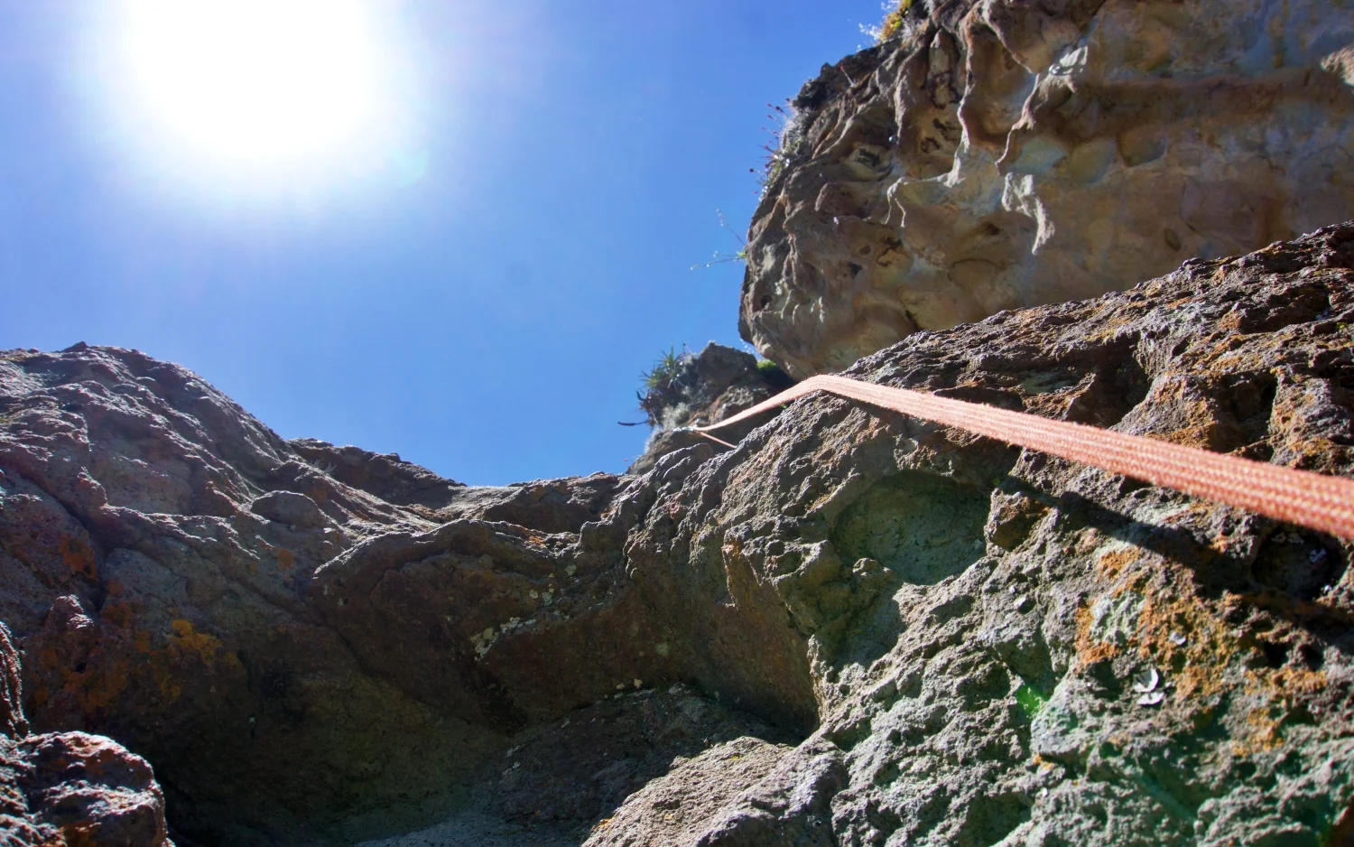 Looking up before my second climb up my training rock face.