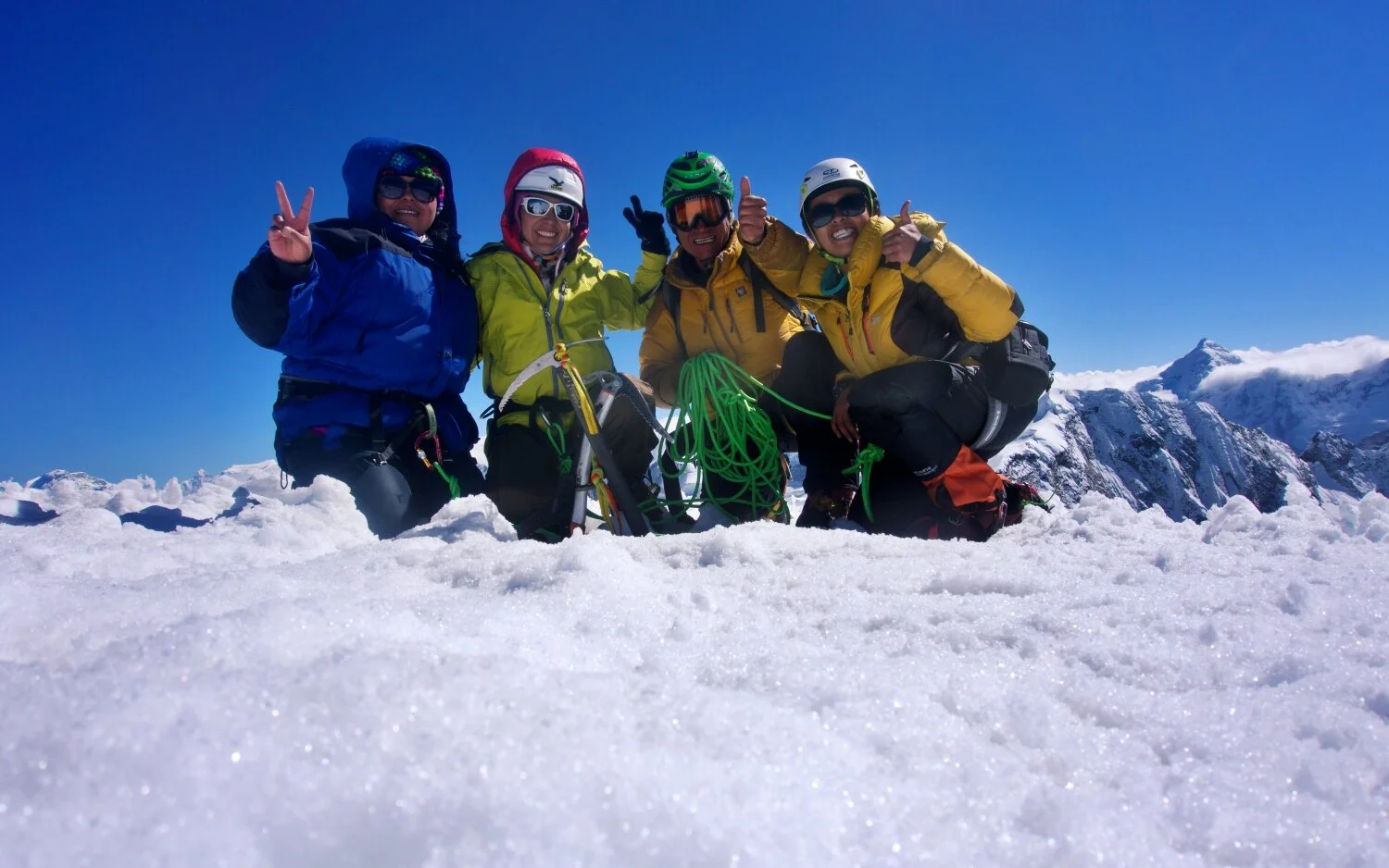 Mabel, Denis, Cesar and I on the summit of Vallunaraju at 5,686m a.s.l.