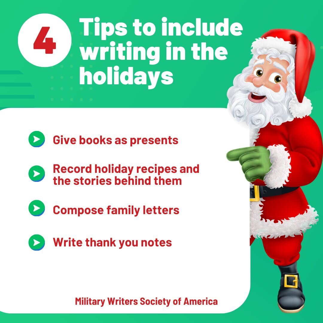 Here are some tips and tricks to ensure you keep writing!  Any practice counts!

#holidays #writers #bookstagram #mwsa @nonprofit