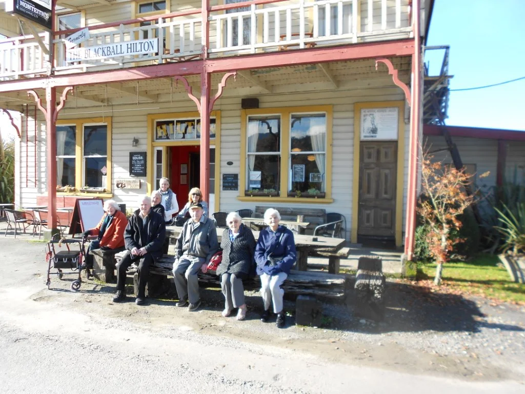 Outside the Former Blackball Hinton Hotel From left to right: Mary Pat/Trevor/Lynlee/Kerrie/Bob/Jean/and Pauline