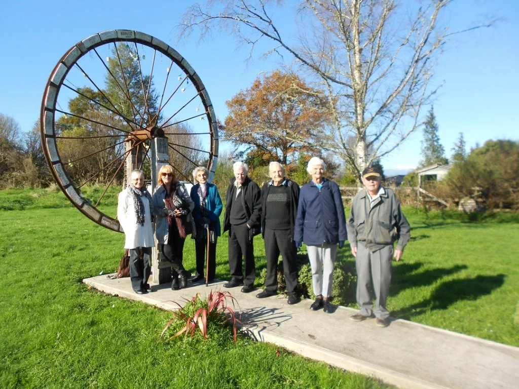 This photo was standing next to the Pike Miners memorial wheel From left to right is;Lynlee/ Kerrie/Phyl Stuart/Pat Fitzgerald/Trevor Chapman/Pauline Burling/Bob Watson