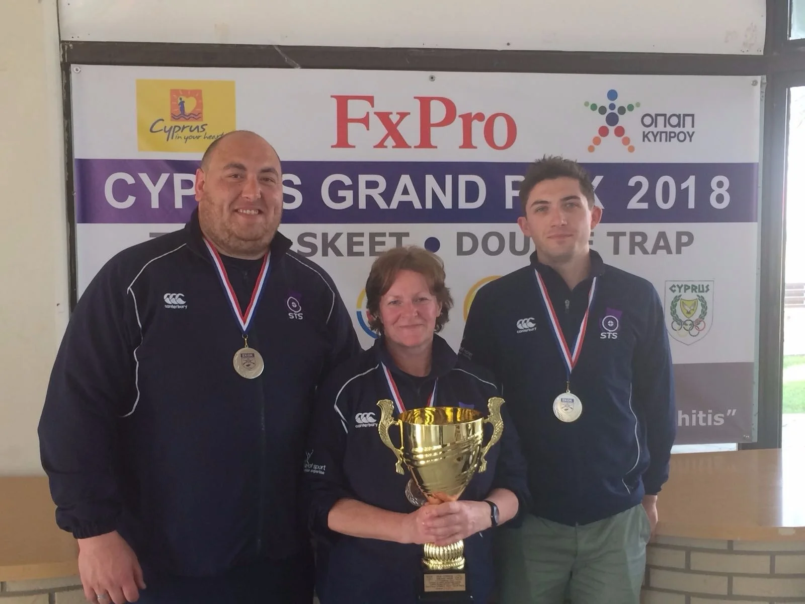 (Left to right) Calum Fraser (7th), Linda Pearson (13th) and David McMath (4th) at the 2018 Cyprus Grand Prix