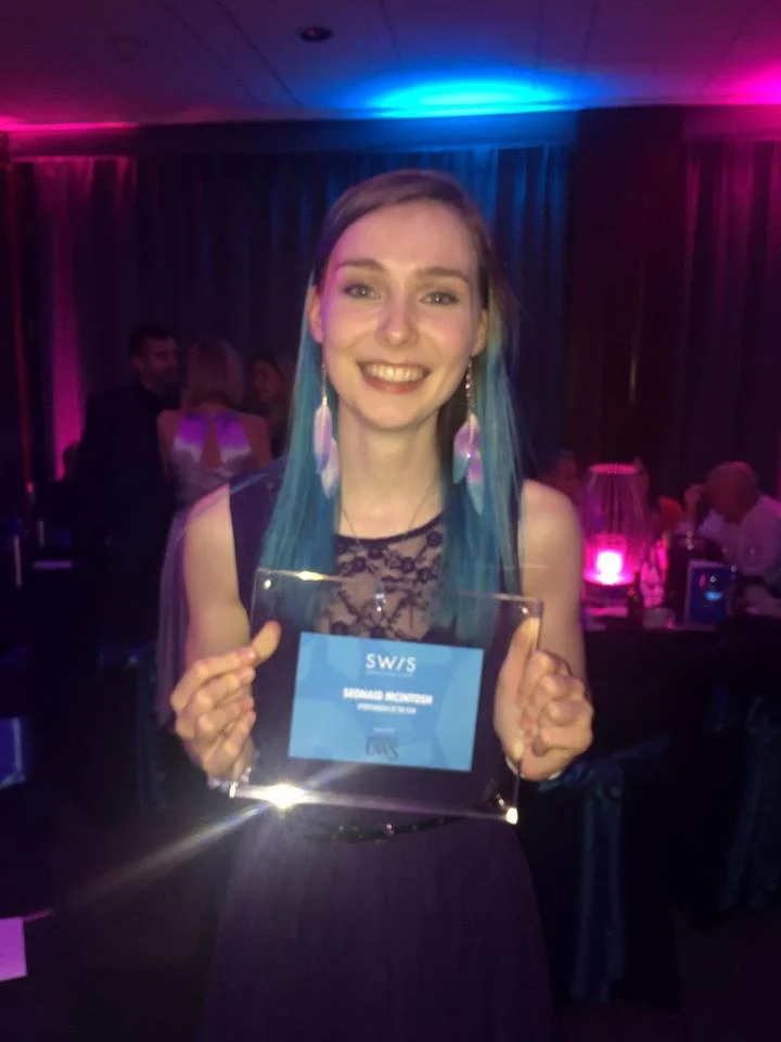 Seonaid picking up the Sportswoman of the Year Award at the Scottish Women in Sports Awards