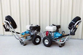 MINI PRO GASOLINE SERIES PRESSURE WASHERSGasoline Powered Units From 1.0 to 3.0gpm and 500 to 3,000psi.Cat Pumps with direct drive.Honda “GX Series” engines with recoil start.Heavy-Duty, Aircraft Grade aluminum Frame, 7ga. (3/16”) construc…