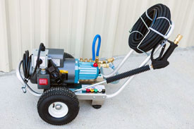 SUPER FLOW ELECTRIC SERIES PRESSURE WASHERS Electric Powered Units from 1.0 to 5.0gpm and 100 to 3,000psi. Cat Pumps “SF or CP Series” direct drive. Direct Mount, C-Face or close-coupled pumps mounted to electric motors. 115/230v single phase and 230/460v three phase. Heavy-Duty, Aircraft Grade Aluminum Frame, 7ga. (3/16”) construction. Front & Rear Handles, Steel Axle and 10” Pneumatic Tires. Hose Hook on Front Handle. Heavy-duty spray gun assembly, featuring a Suttner trigger gun, Model ST-2000, rated to 10gpm @5,000psi. 36" zinc-plated steel lance w/molded grip and quick disconnects. 50' x 3/8" high pressure hose assembly, rated to 4,000psi, with quick disconnects. 5 nozzle assortment w/chemical nozzle, quick connect style. Regulator/unloader valve, pump mounted and thermal relief valve. Down stream, low-pressure chemical injection. OPTIONAL: Stationary Units. Custom Built Units. Other Pump Manufacturers Available upon Request.
