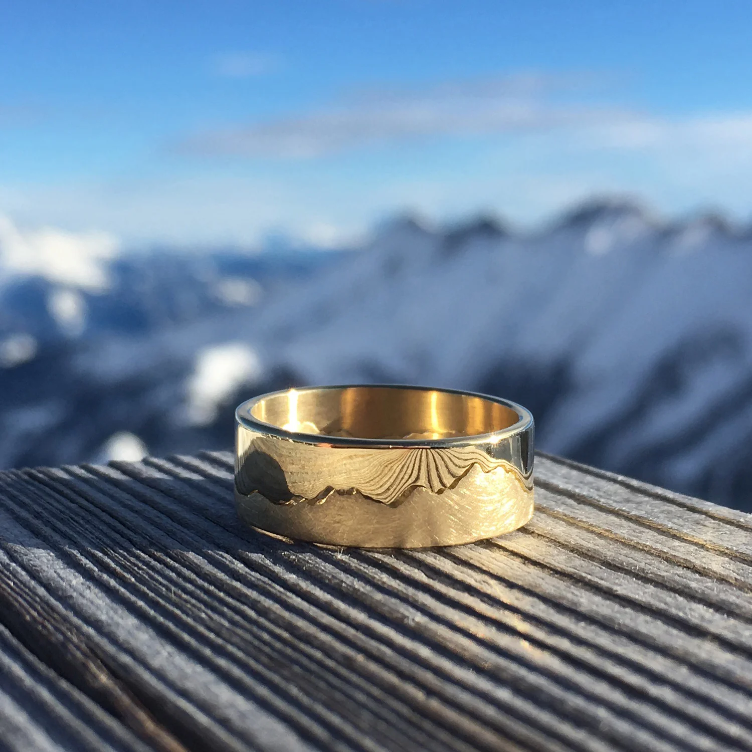 Mountain Wedding Ring Wide Band Ring With Hand Engraved Scottish
