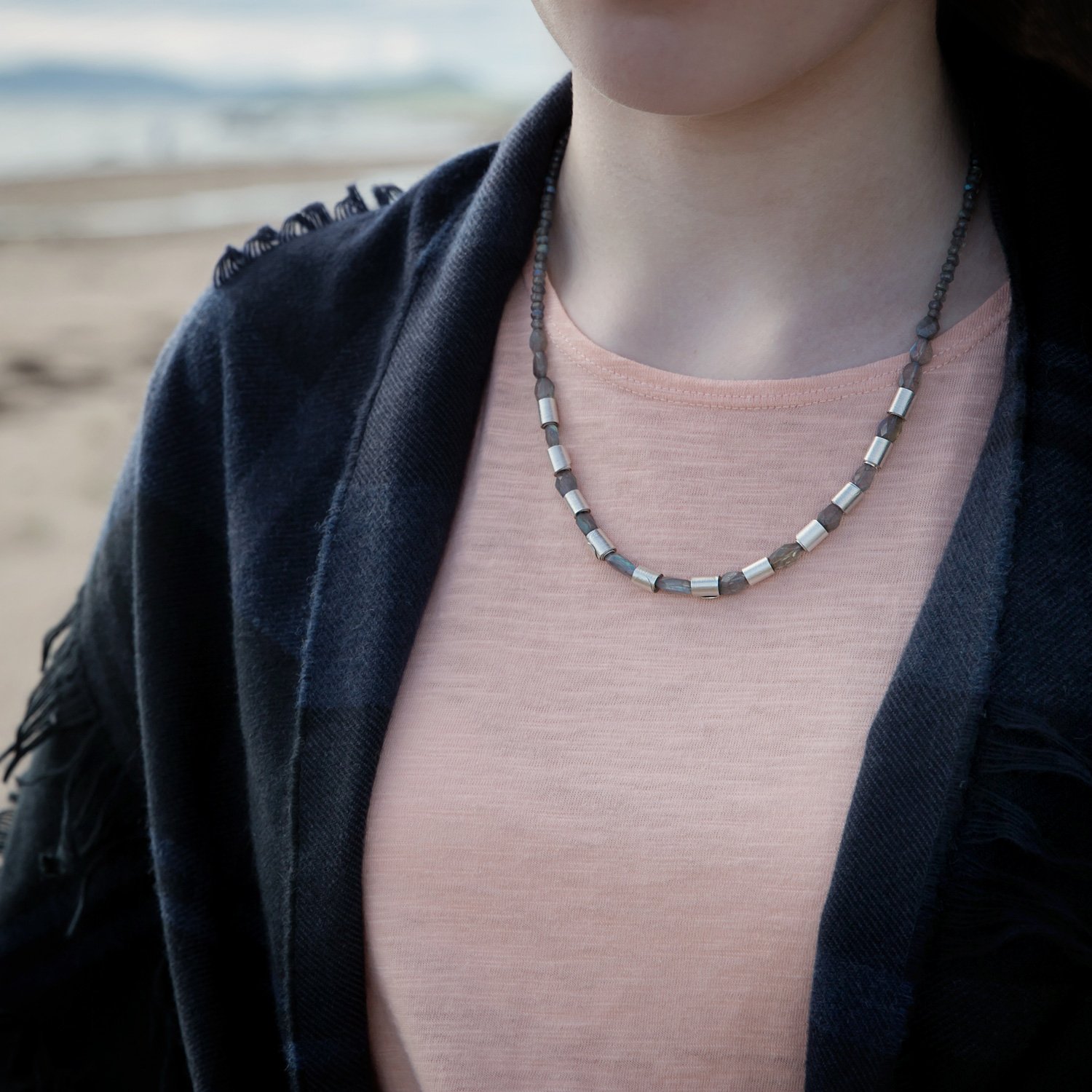 Rolled Wave Labradorite Silver Necklace 