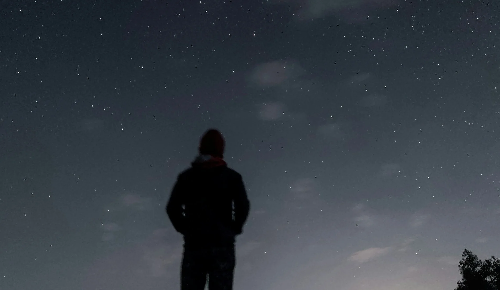 Man looking up at a night sky.