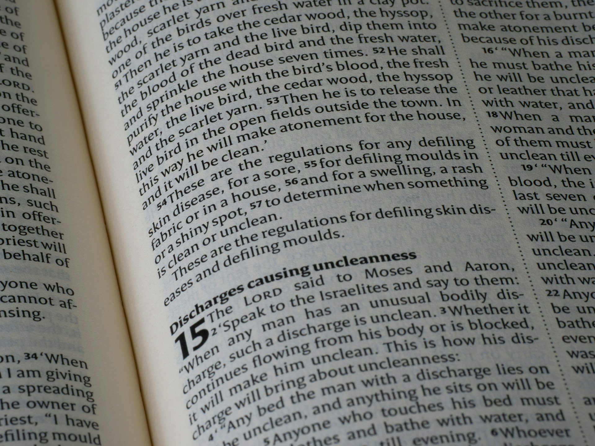 Bible open to Leviticus 15