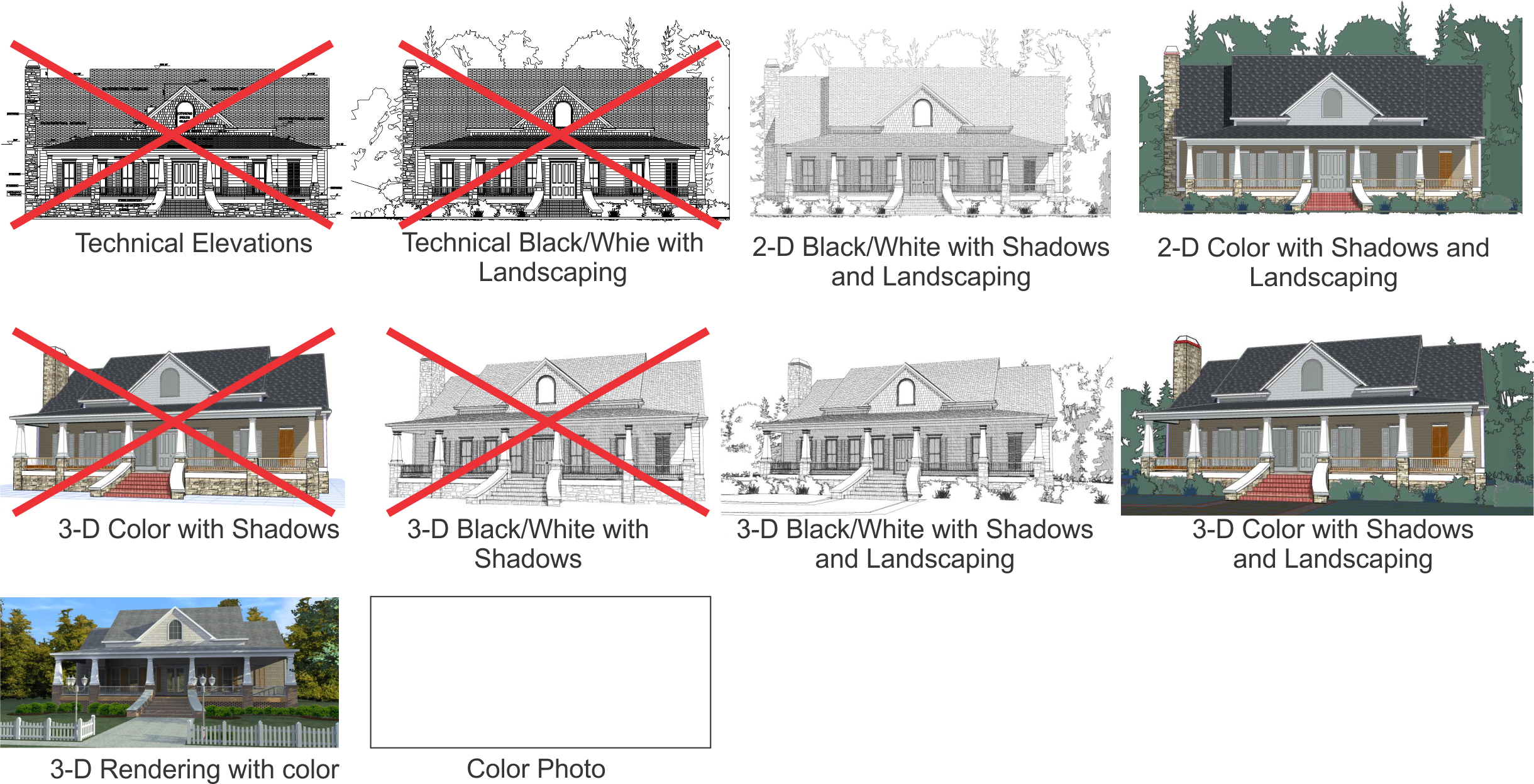 All plans except conceptual shall include shadows and landscaping and natural perspectives are recommended.