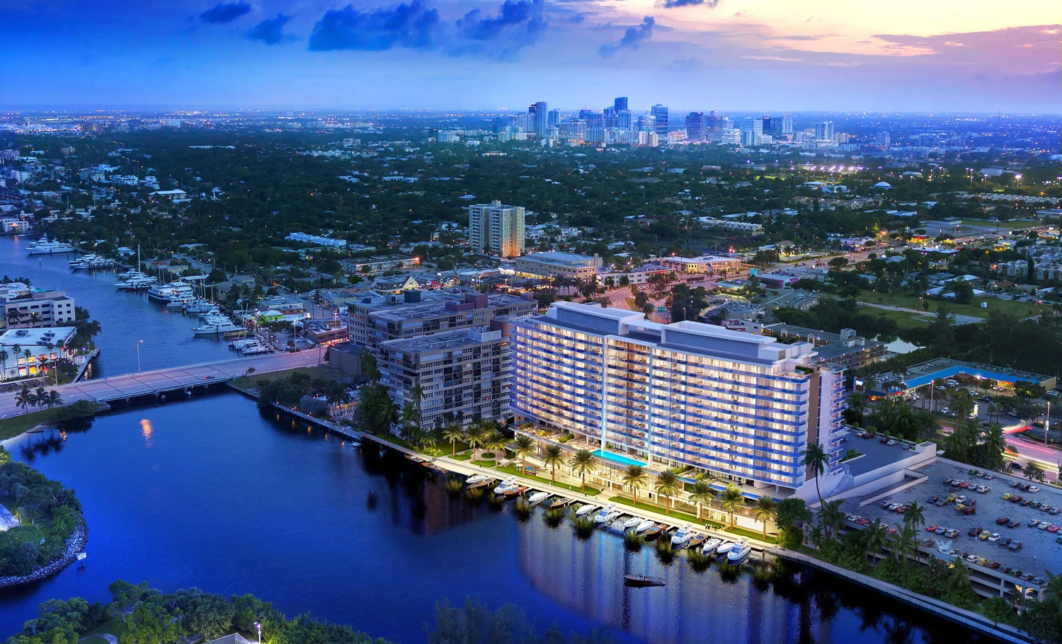 Riva Ft.Lauderdale Building at Dusk Aerial View