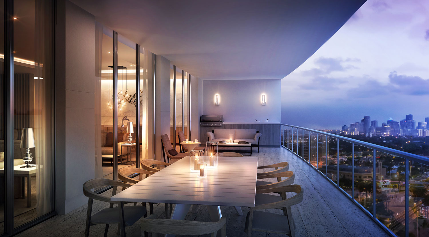 Riva Ft.Lauderdale Terrace to Summer Kitchen View At Dusk