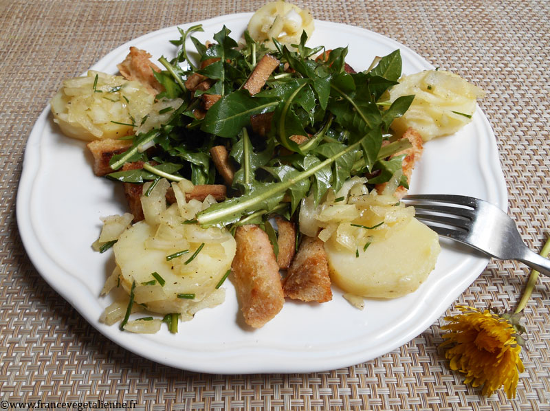 Pissenlits à la chaude meurotte (recette végétalienne)
