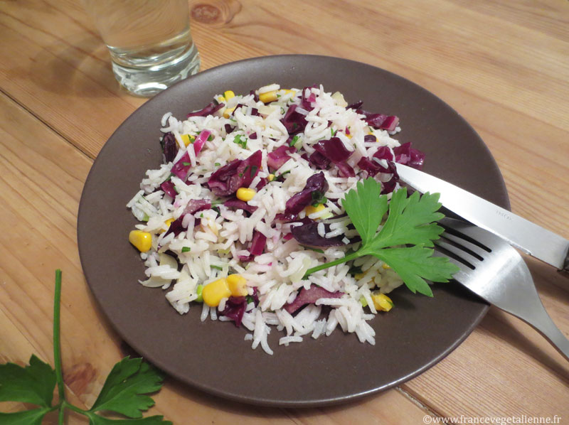 Salade de riz et chou rouge