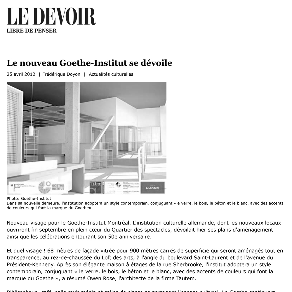 Le Devoir, 25/05/2012