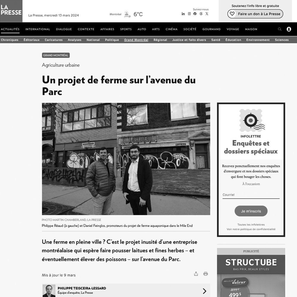 La Presse - Un projet de ferme sur l'avenue du Parc