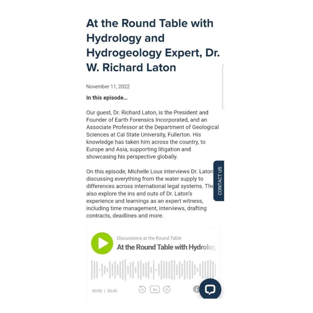 Our President | Founder W. Richard Laton had the pleasure of joining Round Table Group&rsquo;s, &quot;Discussions at the Roundtable&quot; series. Check out the audio or transcript of his discussion as a Hydrology and Hydrogeology Expert Witness. He d