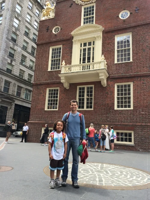 Hunter and I in front of Boston's Old State House