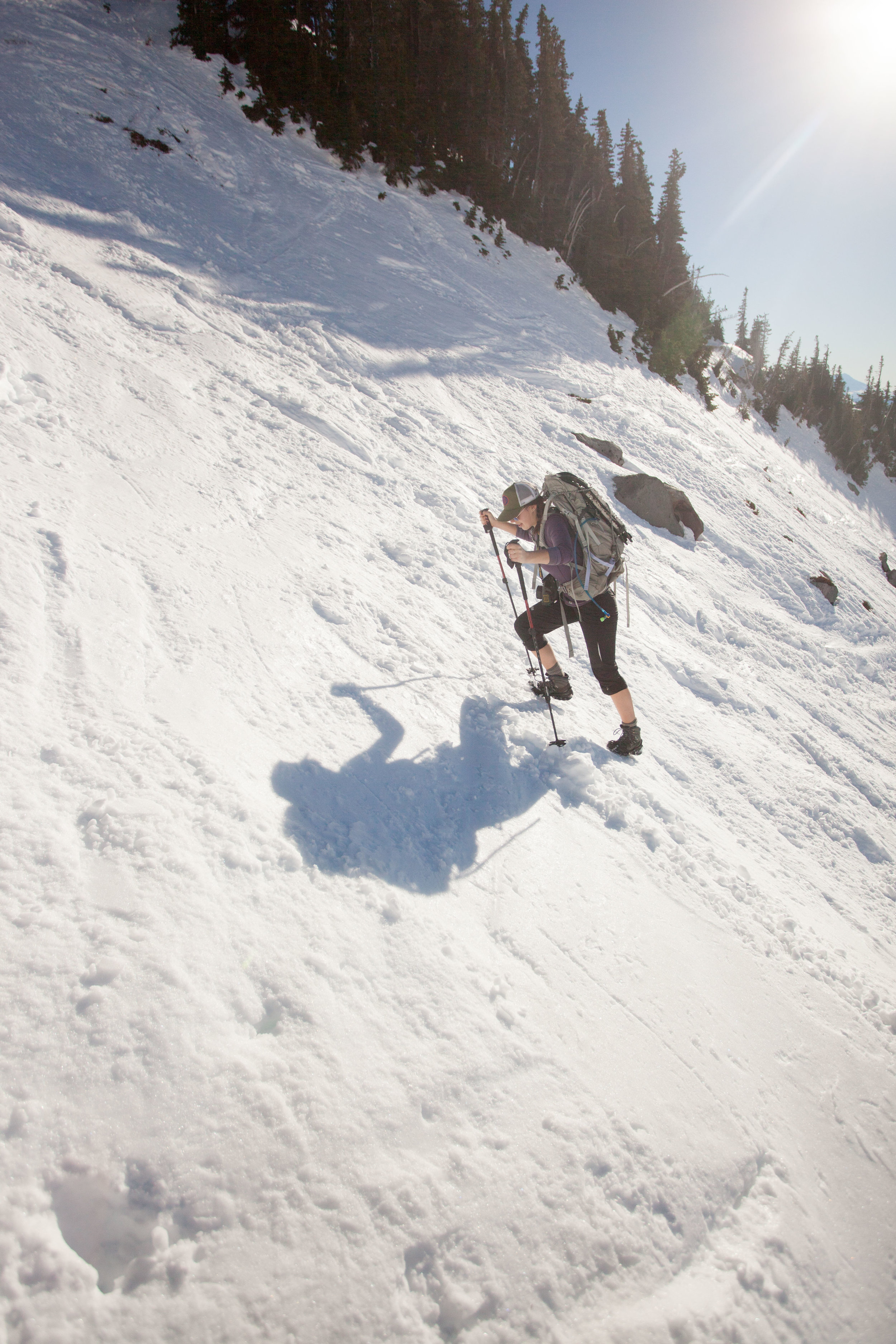 Panorama Face was almost too steep for microspikes, and on the way down we very carefully descended on snowshoes. 