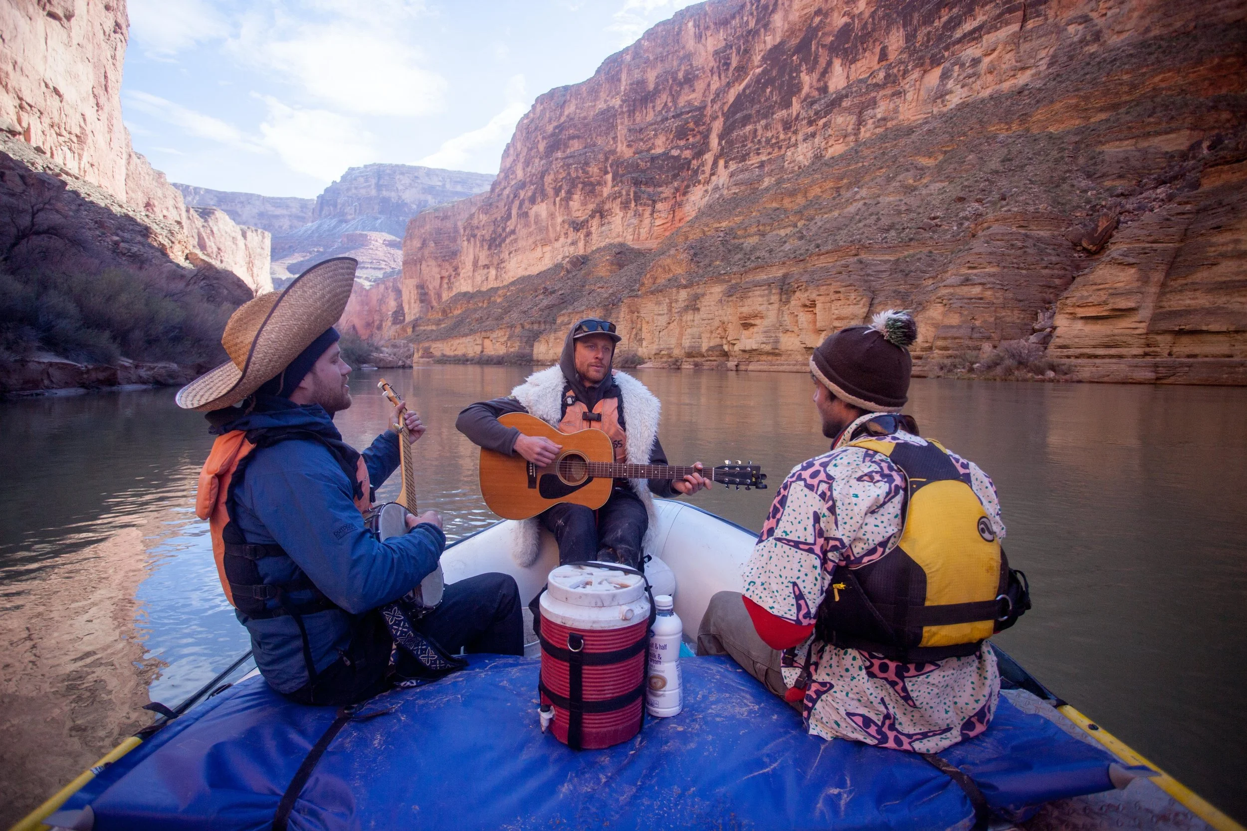 Singing through the flatwater, fueled by hot coffee in a huge thermos.
