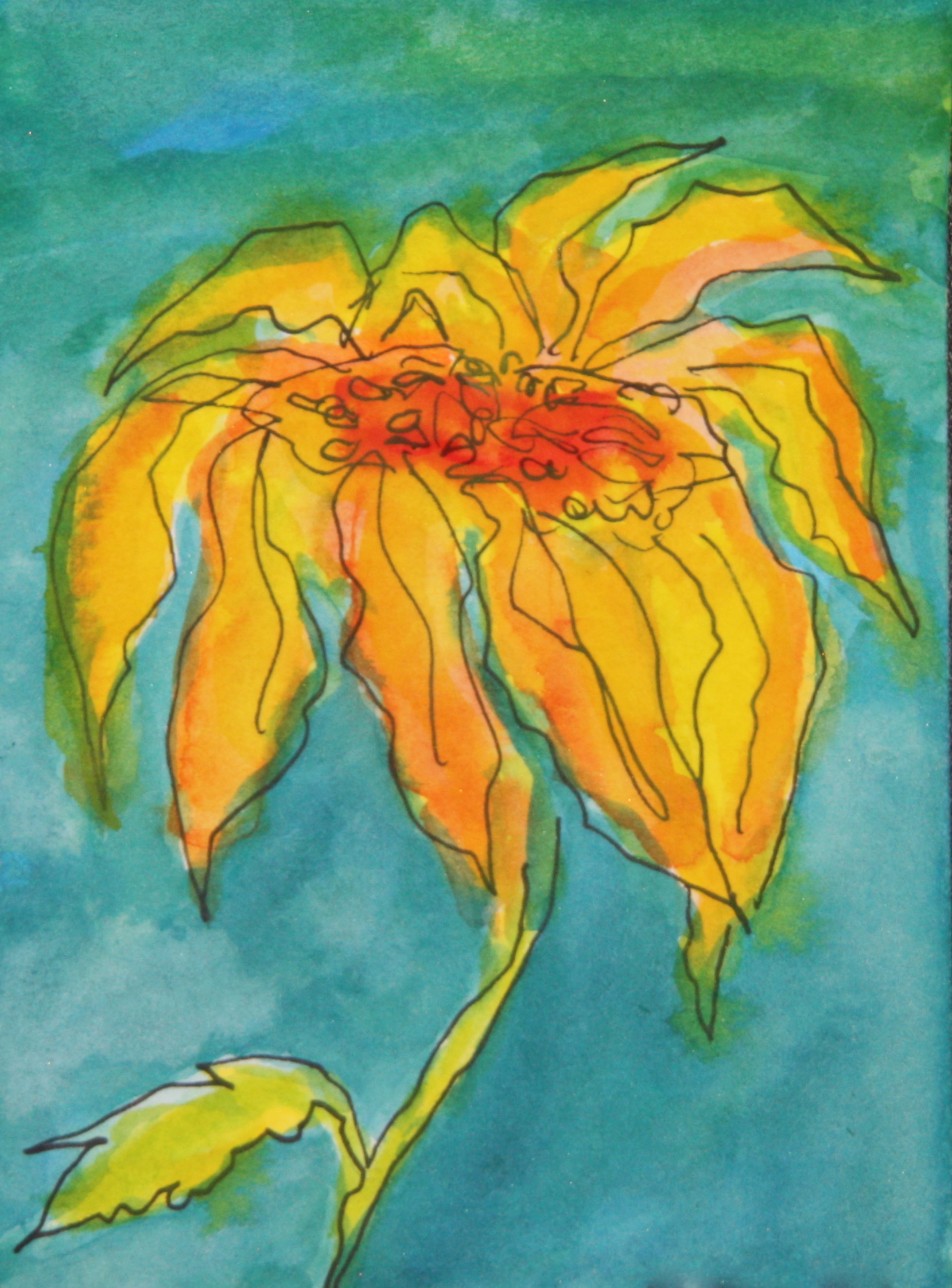 Sunflower, Ink and Fluid Acrylic