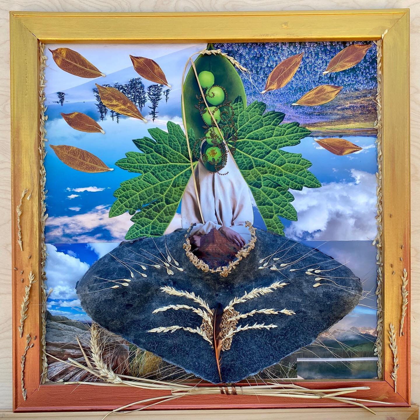 regina terrae viventis, Queen of the Living Earth - Completed the third in my queens series! #mixedmedia #collage #ecoart #repurpose #barley #makeart