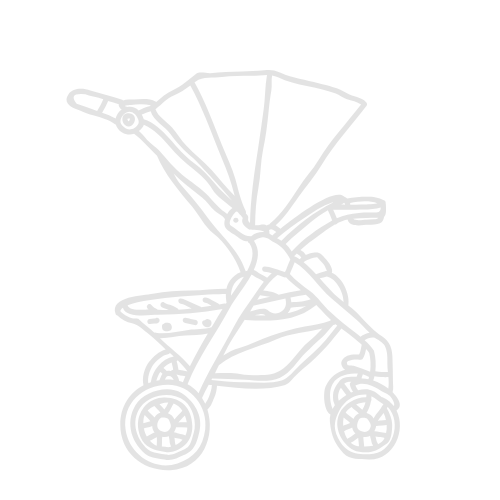 A stroller outline signifying long-term postpartum doula support in Portland, Oregon.