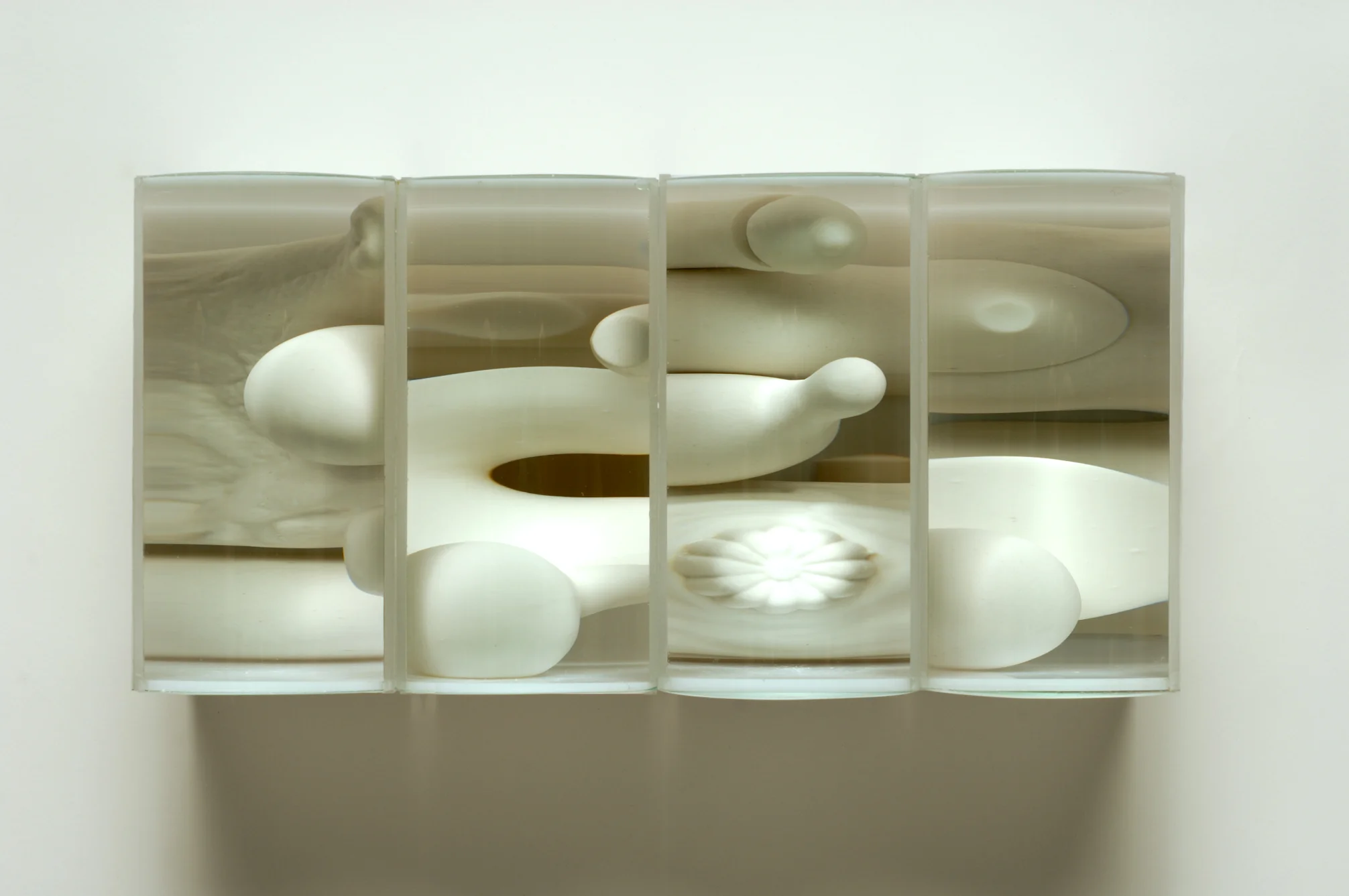 Flow, porcelain, glass, plastic, 5” x 11” x 4”