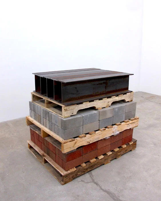 Charles Harlan, Pallets , 2012, wood, brick, cement block, steel 37.5 x 32 x 43 in