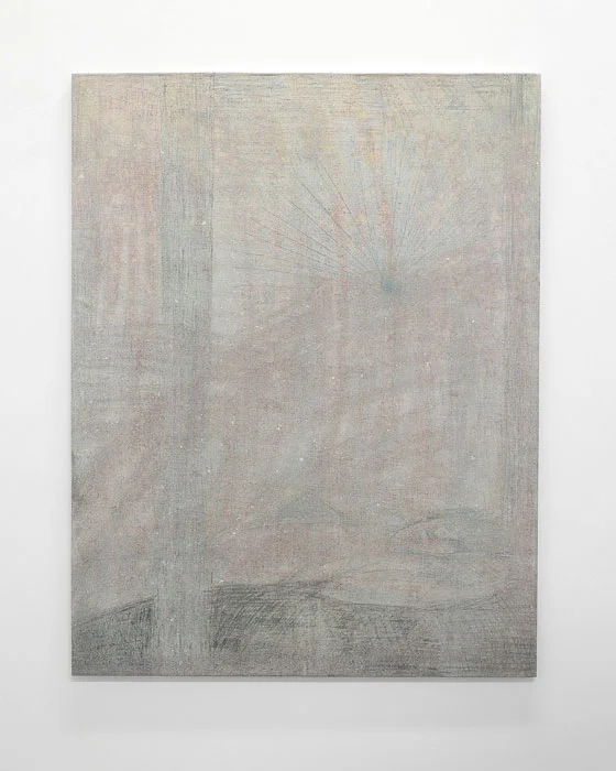 Aleksander Hardashnakov, Dust Nap , 2012, oil, gesso, bleach, colored pencil, spray fix on linen, 62 x 48 in