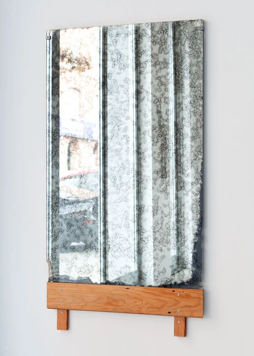 Ryan Foerster, fake mirror, 2012, corroded mirror, wood, 53 x 34.5 in