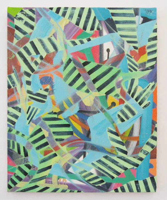 Andy Cross, Caution Tape Analysis, 2012, oil on canvas, 16 x 12 in