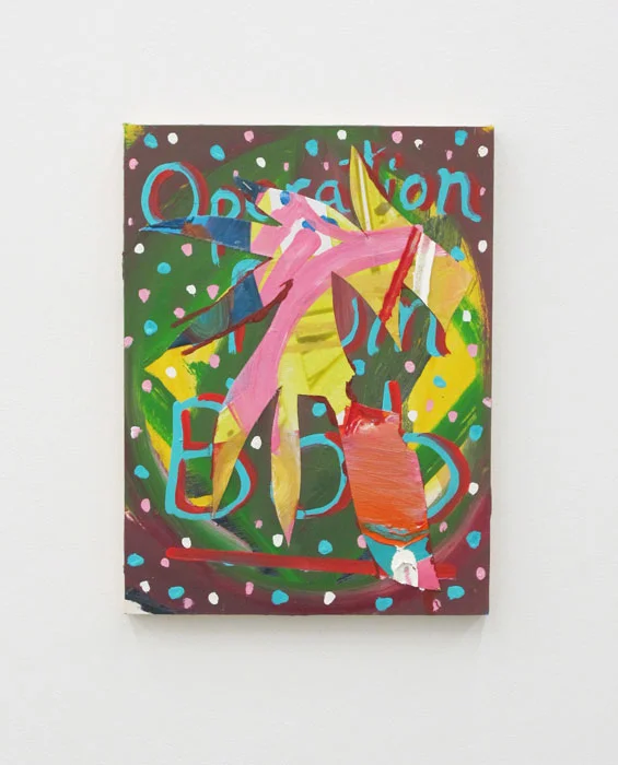 Andy Cross, Operation Plum Bob, 2012, oil and collaged canvas on panel, 16 x 12 in