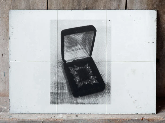 Servane Mary, Untitled (Black Maria) (detail) , 2012, silkscreen on mirrored plexiglas, site-specific installation with 3 groups of panels, dimensions variable