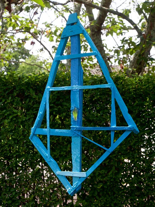 Chris Johanson, Found Wood Painted Blue Bird Sculpture #2 , 2012, found wood and acrylic, 33 x 23 in