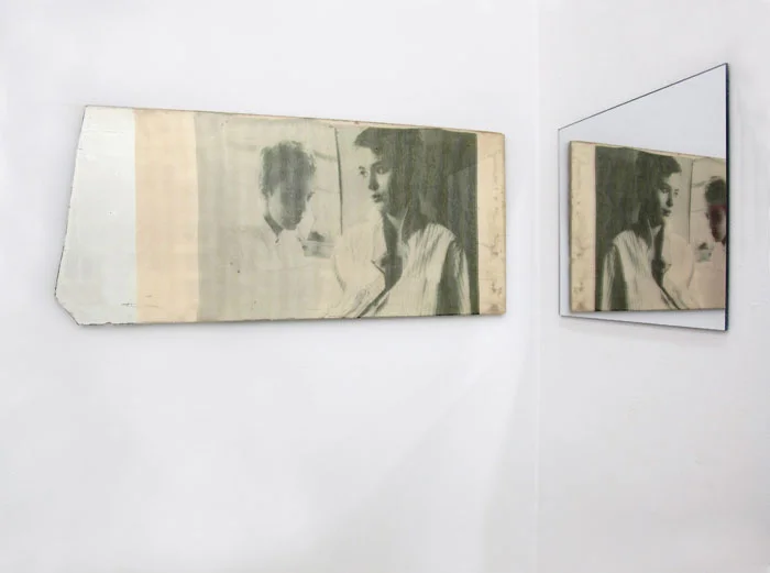 Servane Mary, Untitled (Jean Seberg and The Mirror) , 2012, mirror and pigment printed silk, mirrored Plexiglas, dimensions variable