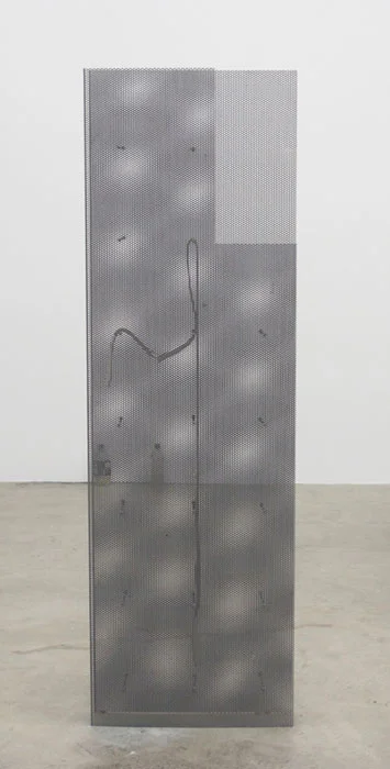Ben Schumacher, Partition B , 2012, steel, custom printed yoga mat, hardware, coins, 73 x 23 x 4 in
